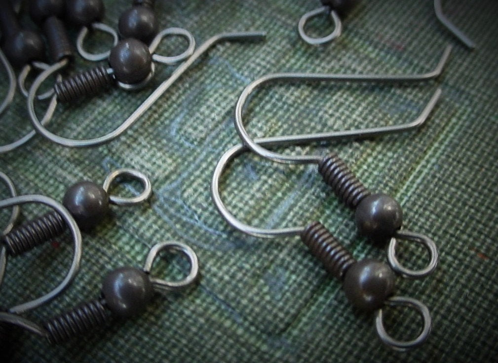 BOGO SALE 30pc Vintage Brass French Hook Earwire Ear Wire Dark Brown 4mm Bead Coil Boho Shabby Chic Aged Oxidized Patina Surgical Steel 3A __etsy:1008608539