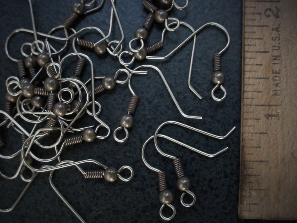 BOGO SALE 30pc Vintage Brass French Hook Earwire Ear Wire Dark Brown 4mm Bead Coil Boho Shabby Chic Aged Oxidized Patina Surgical Steel 3A __etsy:1008594693