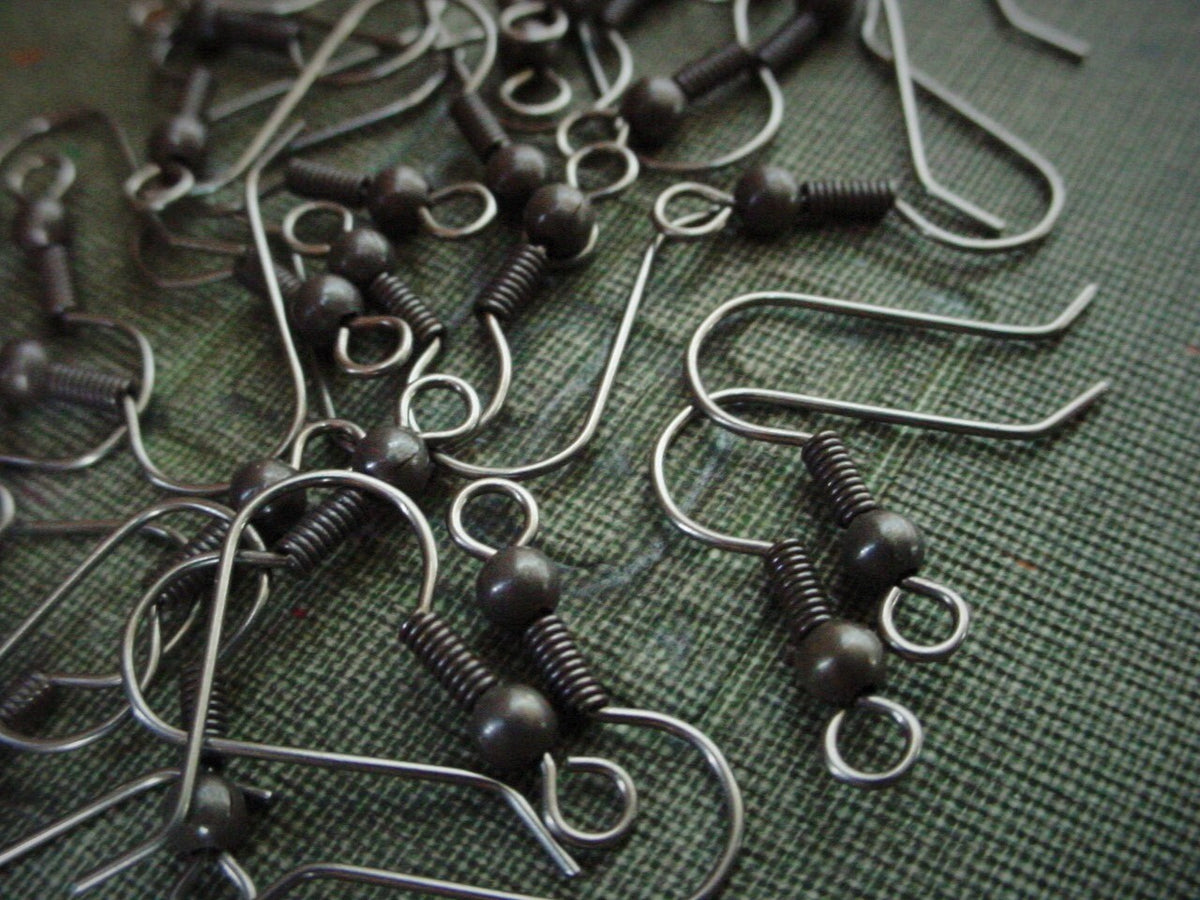BOGO SALE 30pc Vintage Brass French Hook Earwire Ear Wire Dark Brown 4mm Bead Coil Boho Shabby Chic Aged Oxidized Patina Surgical Steel 3A __etsy:1008610737