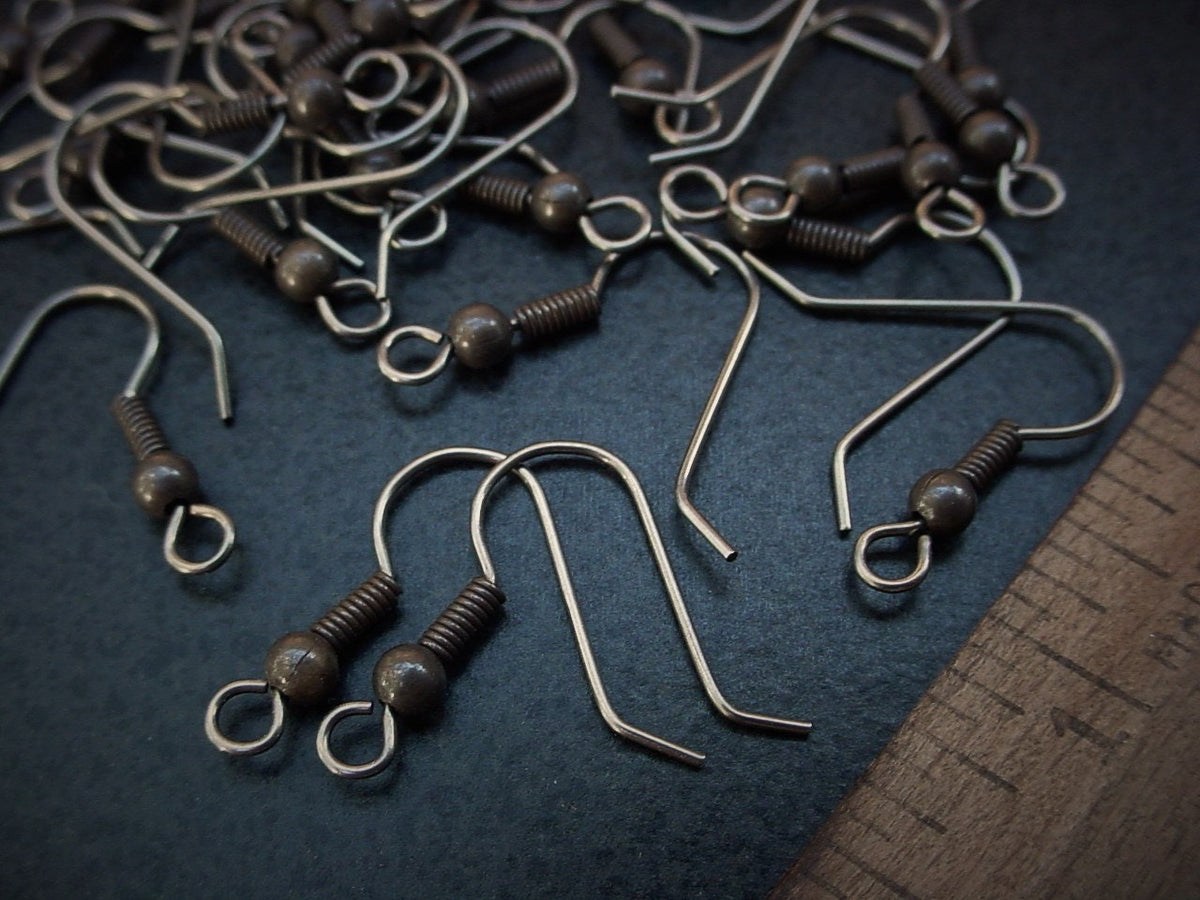 BOGO SALE 30pc Vintage Brass French Hook Earwire Ear Wire Dark Brown 4mm Bead Coil Boho Shabby Chic Aged Oxidized Patina Surgical Steel 3A __etsy:1008595235