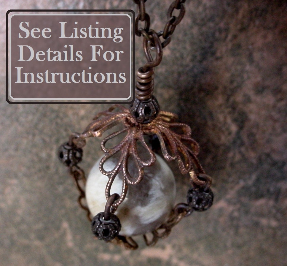 DIY Free Tutorial How To Make: Filigree Cage 14 16 18 20 22  mm Round Gemstone Sphere Bead Cap Holder Pendant Necklace Jewelry Vintage Brass __etsy:905799598