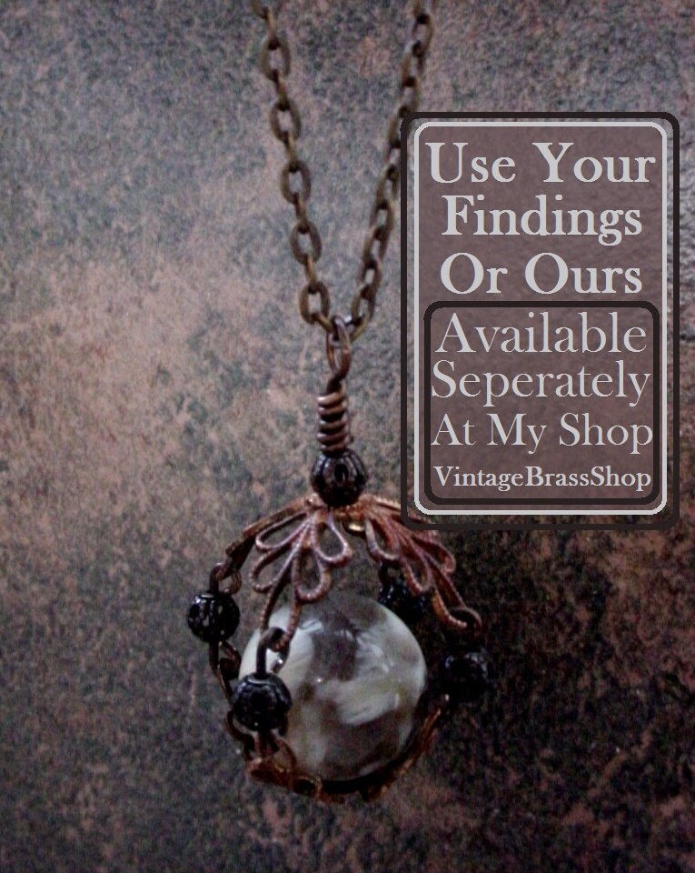 DIY Free Tutorial How To Make: Filigree Cage 14 16 18 20 22  mm Round Gemstone Sphere Bead Cap Holder Pendant Necklace Jewelry Vintage Brass __etsy:905805480