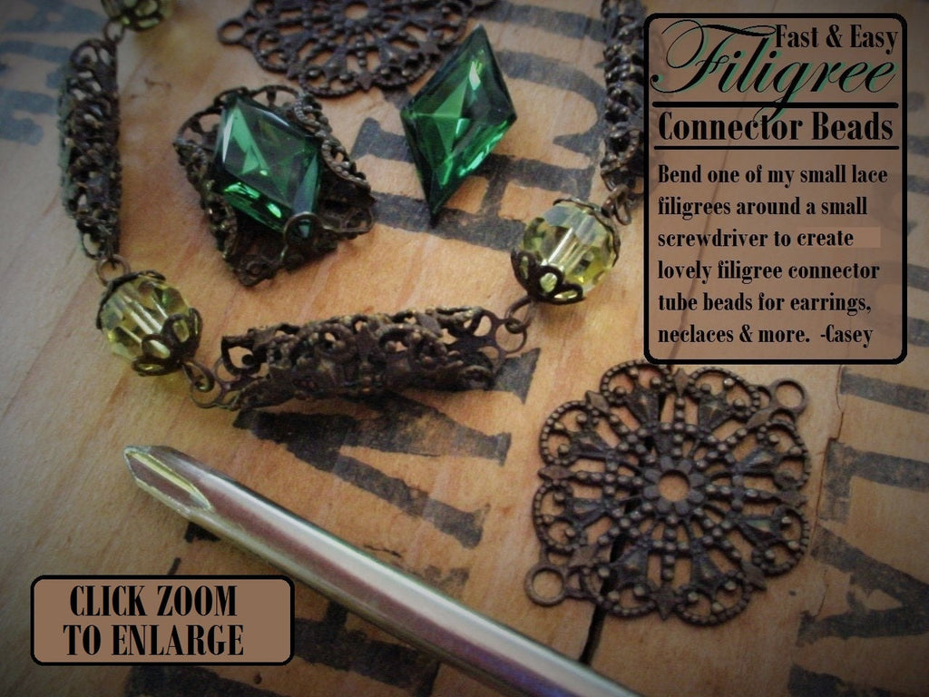 Free Tutorial How To Make Filigree Connector Beads & Wrap Settings Rhinestones Cameos Cabochons Keys Oxidized Brass Lace Filigrees Wrapping __etsy:942999770