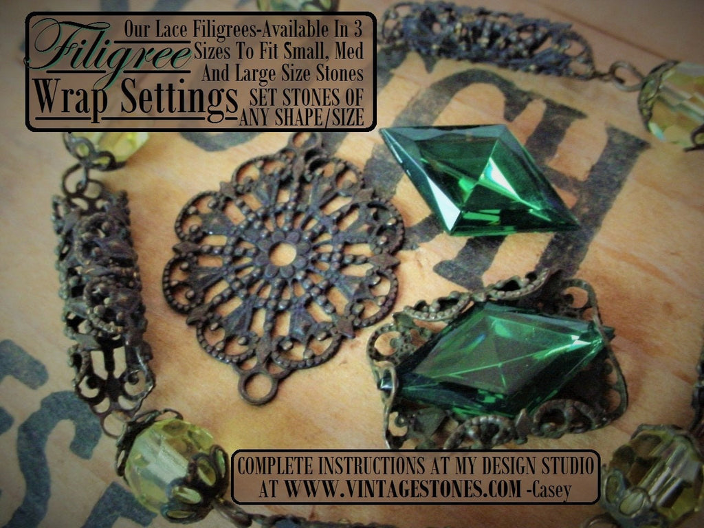 Free Tutorial How To Make Filigree Connector Beads & Wrap Settings Rhinestones Cameos Cabochons Keys Oxidized Brass Lace Filigrees Wrapping __etsy:989522533