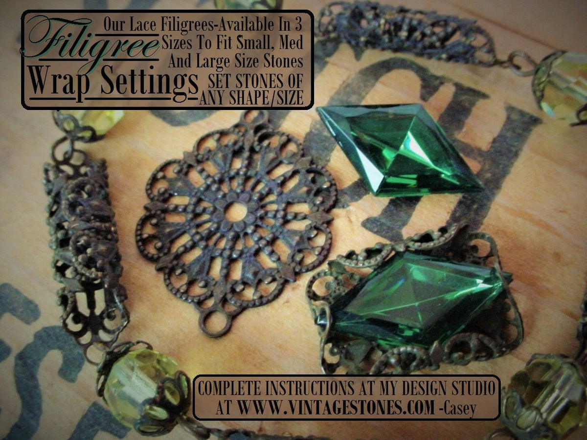 Free Tutorial How To Make Filigree Connector Beads & Wrap Settings Rhinestones Cameos Cabochons Keys Oxidized Brass Lace Filigrees Wrapping __etsy:989522533