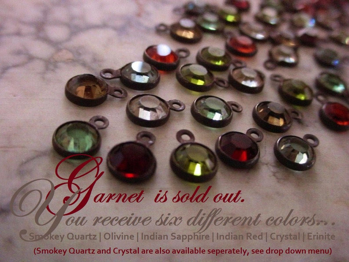 LOT Tiny 4mm Swarovski Crystal Channel Vintage Mini Drop Earring Charm 17ss Round 1 Ring Loop Hand Oxidized Dark Bronze Brown Black Brass 4K __etsy:2902978163