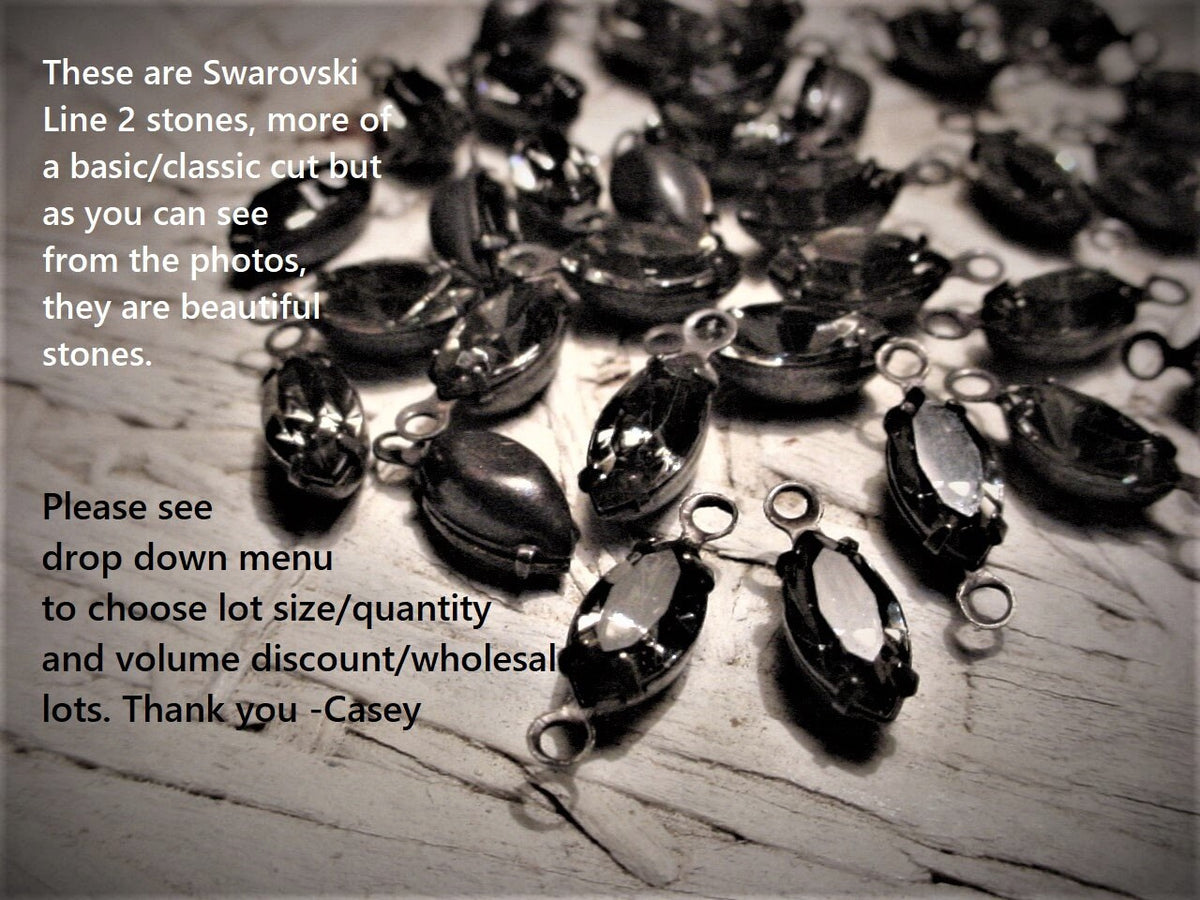 Lot Noir Vintage Black Diamond Swarovski Crystal 1 2 Ring Loop Rhinestone Beads 10/5 mm Navette Marquise Dark Gothic Brass Connectors 11b __etsy:1820448030
