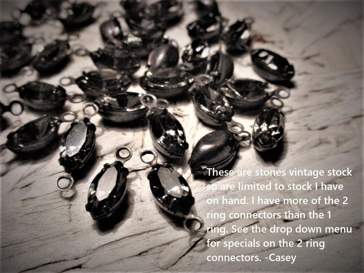 Lot Noir Vintage Black Diamond Swarovski Crystal 1 2 Ring Loop Rhinestone Beads 10/5 mm Navette Marquise Dark Gothic Brass Connectors 11b __etsy:1867931141