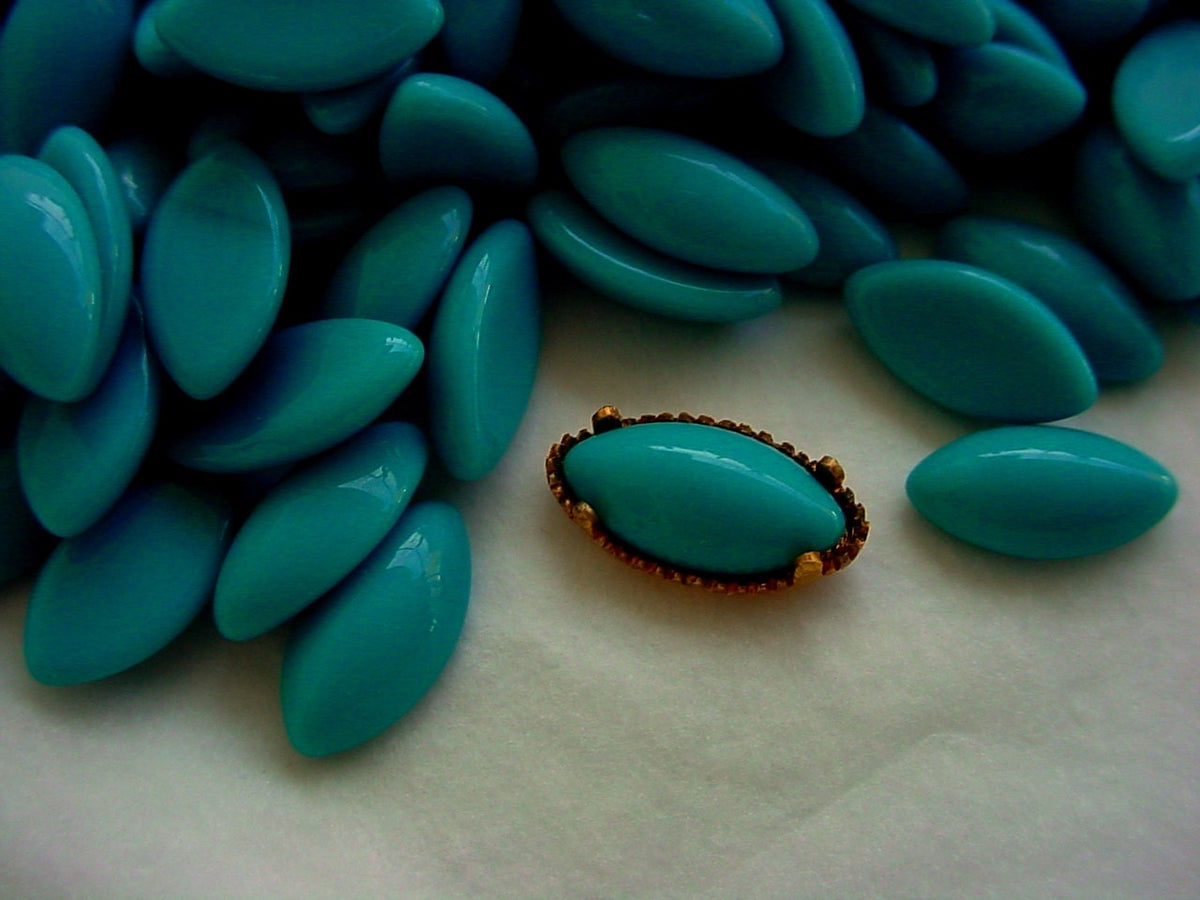 Lot Old Antique 4 Prong Navette Marquise Cast Brass Bezels 10/6 Settings +Vintage 6/10 mm Blue Green Turquoise Glass Flat Back Cabochon 11G __etsy:721567183