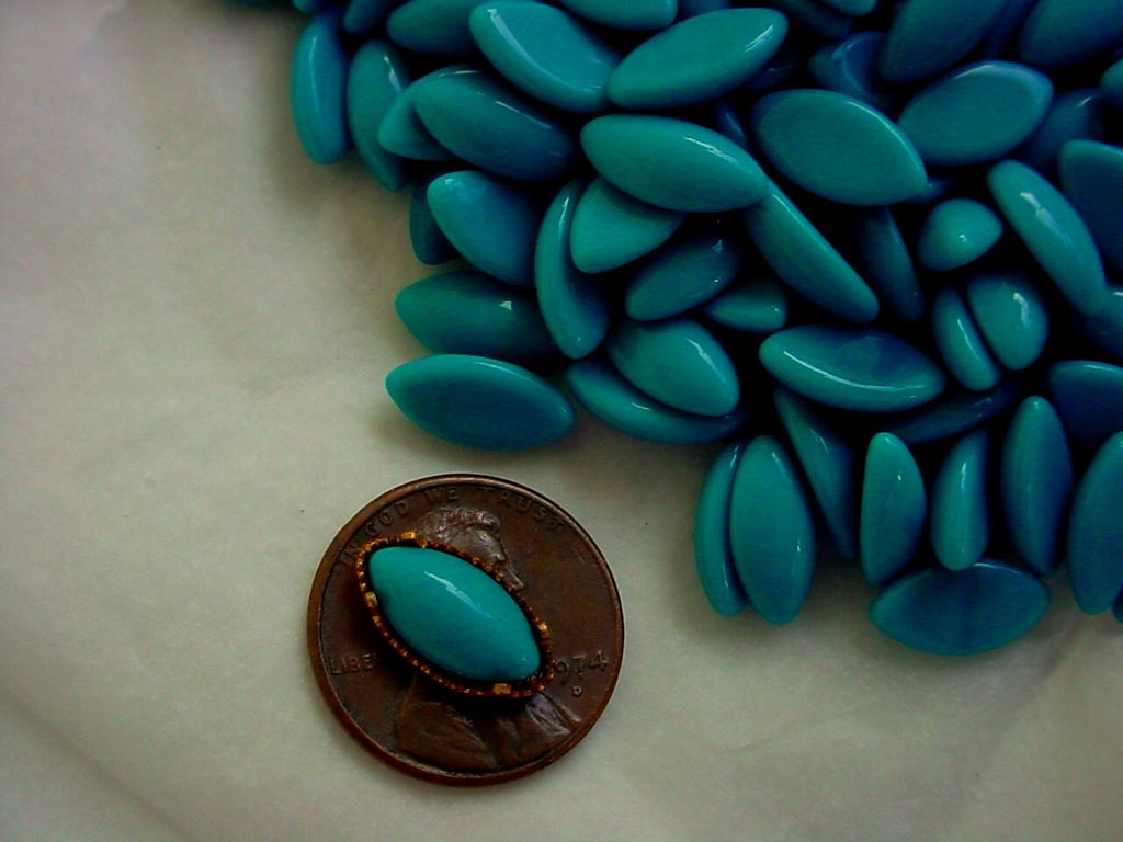 Lot Old Antique 4 Prong Navette Marquise Cast Brass Bezels 10/6 Settings +Vintage 6/10 mm Blue Green Turquoise Glass Flat Back Cabochon 11G __etsy:721566697