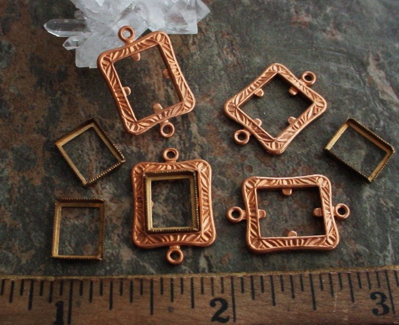 Lot Old Vintage Brass 10X8 mm Art Deco Setting Rectangle Frame Connector Bare Raw Copper Patina 10/8 mm Bezel Die Struck Jewelry Finding 1A __etsy:459768289