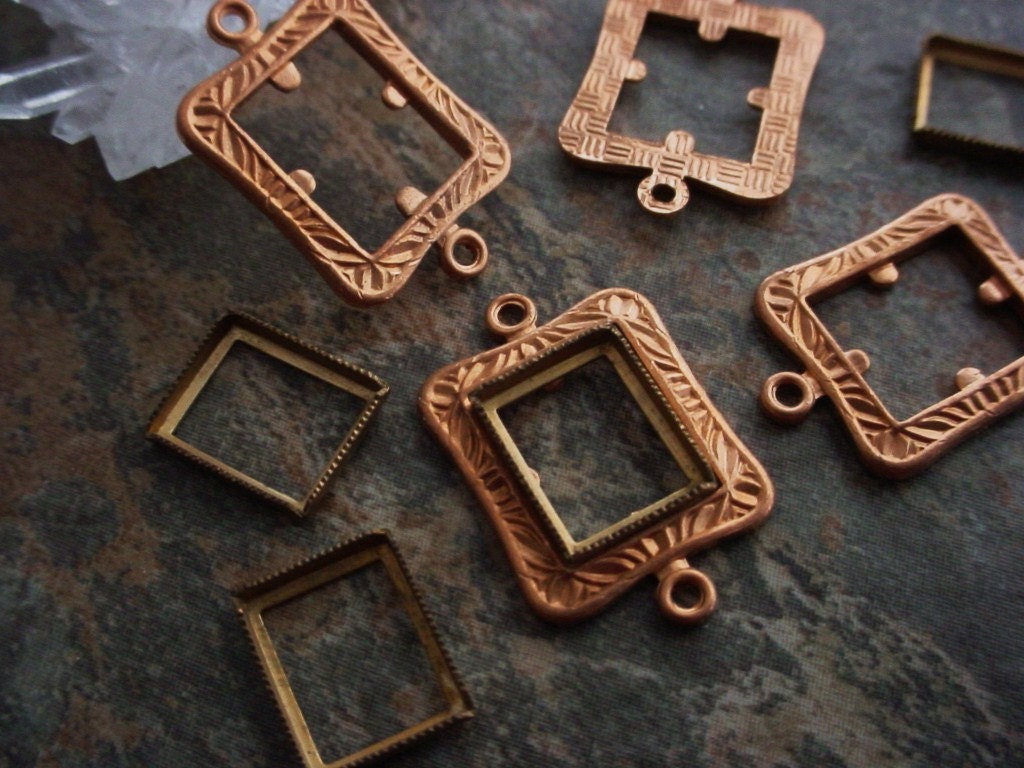 Lot Old Vintage Brass 10X8 mm Art Deco Setting Rectangle Frame Connector Bare Raw Copper Patina 10/8 mm Bezel Die Struck Jewelry Finding 1A __etsy:459768465