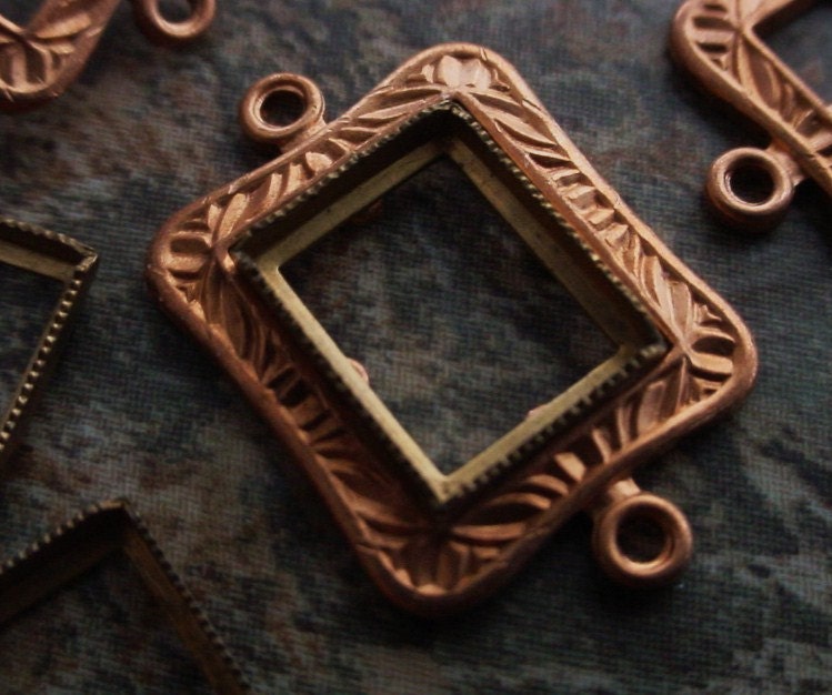 Lot Old Vintage Brass 10X8 mm Art Deco Setting Rectangle Frame Connector Bare Raw Copper Patina 10/8 mm Bezel Die Struck Jewelry Finding 1A __etsy:459760746