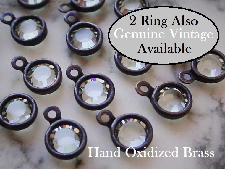 Lot Tiny 4mm Swarovski Crystal Clear Channel Vintage Mini Drops Charm 17ss Round 1 2 Ring Loop Setting Oxidized Brass Noir Black Patina 9B __etsy:1568807821