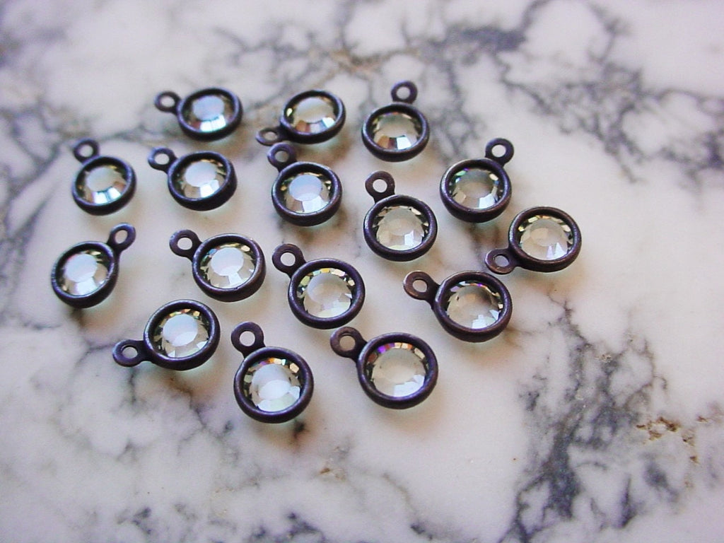 Lot Tiny 4mm Swarovski Crystal Clear Channel Vintage Mini Drops Charm 17ss Round 1 2 Ring Loop Setting Oxidized Brass Noir Black Patina 9B __etsy:1009858499