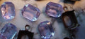 Lot Vintage Alexandrite 10X8 mm Octagon Faceted Art Glass Stone Lavender Blue + 10/8 mm Oxidized Dark Patina Brass Connector Setting Set 9JK __etsy:460095271