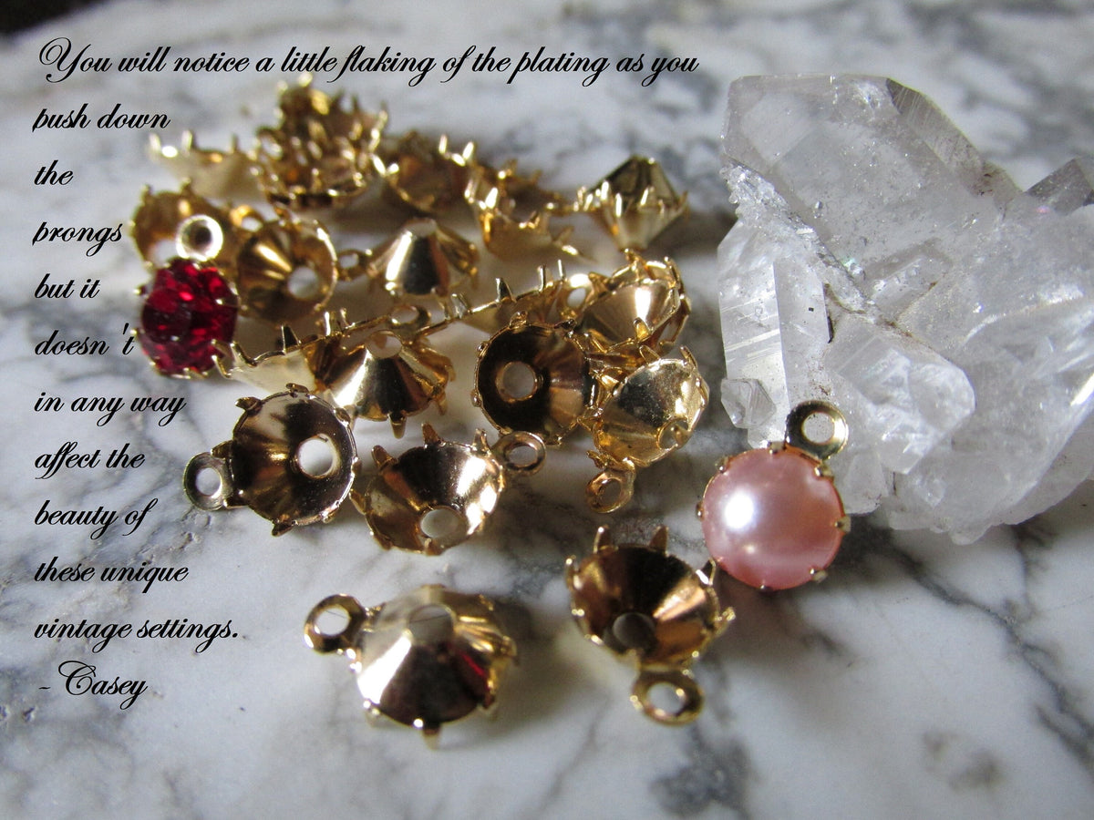 Lot Vintage 29ss Gold Plated Brass Cup Settings Rare 8 Prongs Pointed Back 1 Ring Drops For Swarovski Crystals / Chaton Round Rhinestones 9E __etsy:2568766554