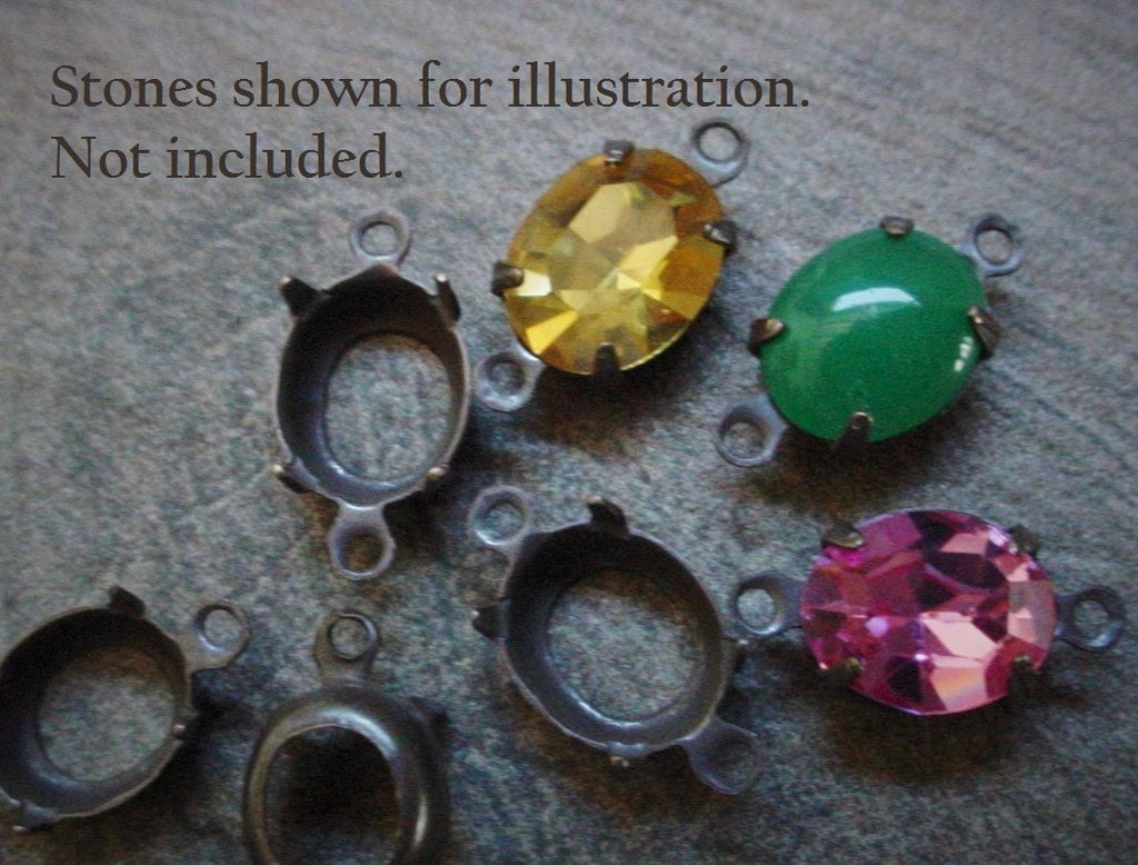 Lot 10X8 mm Oval 4 Prong 2 Ring Loop 10/8 mm Setting Connectors Open Back Dark Brown Black Oxidized Patina Swarovski Crystal Rhinestone 12a __etsy:1039534303