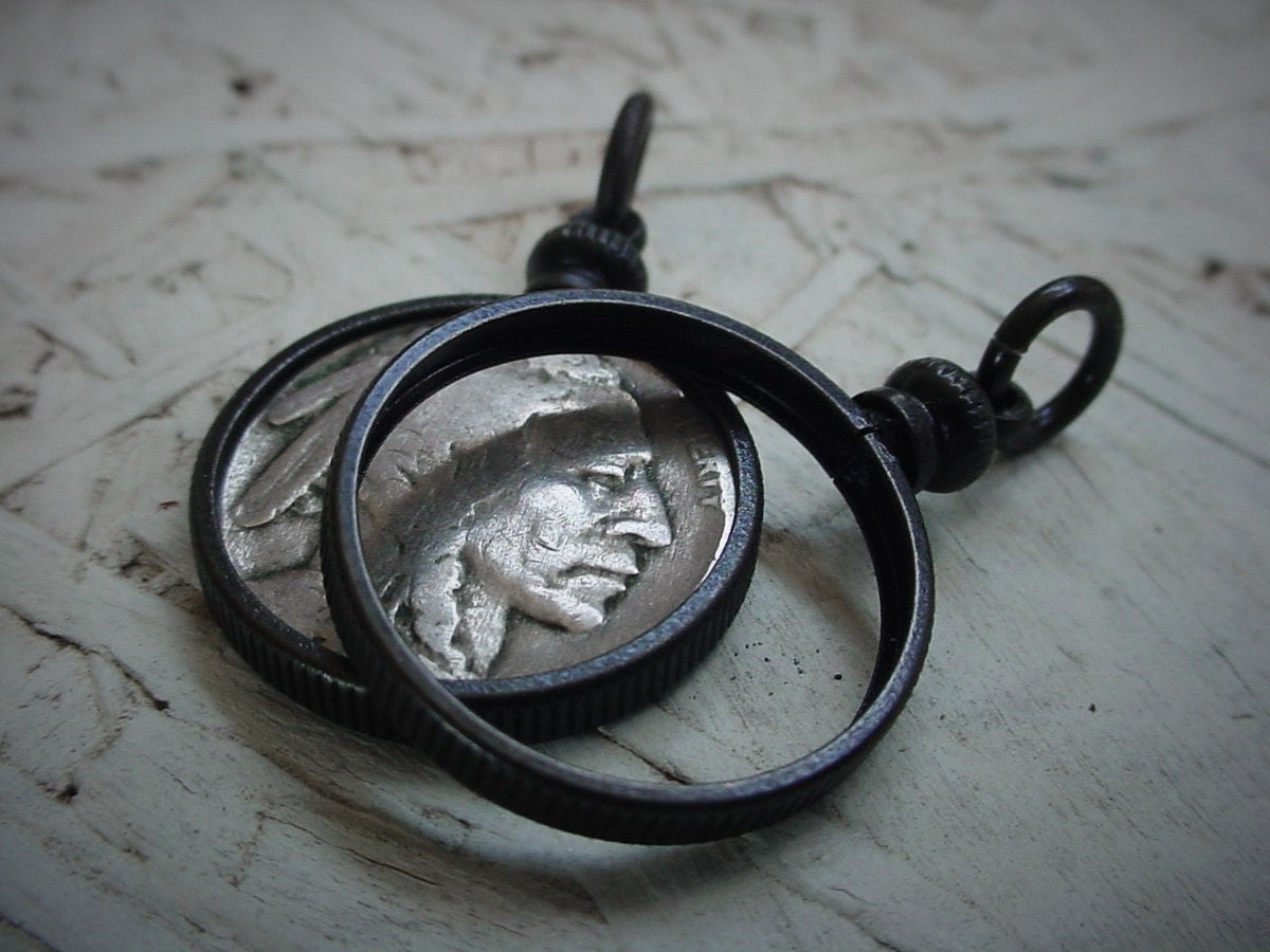 1 | 3 OLD Vintage Solid Brass Round Bezel Setting Screw Top Coin Holder Pendant Jewelry Dark Black Hand Aged Buffalo Indian Head Nickel N5 __etsy:1019101206