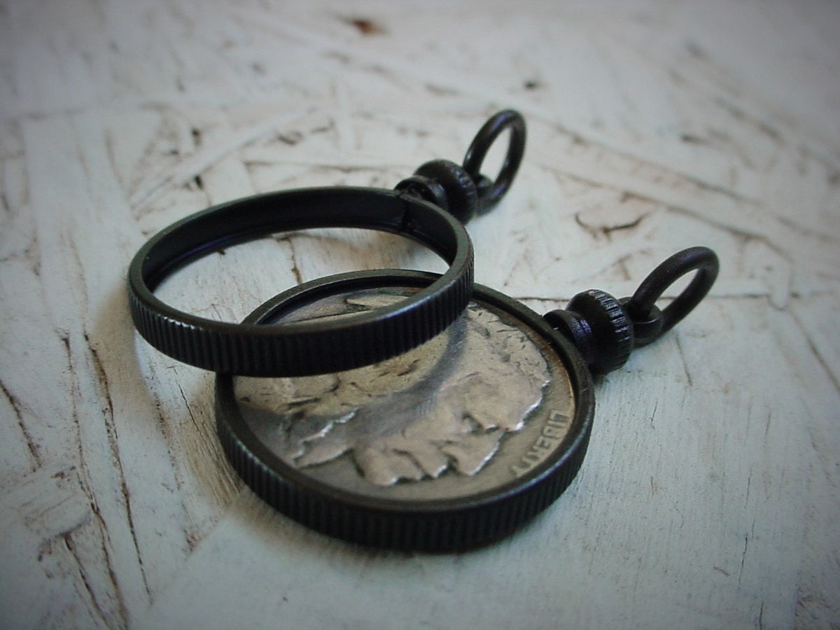 1 | 3 OLD Vintage Solid Brass Round Bezel Setting Screw Top Coin Holder Pendant Jewelry Dark Black Hand Aged Buffalo Indian Head Nickel N5 __etsy:1019101296