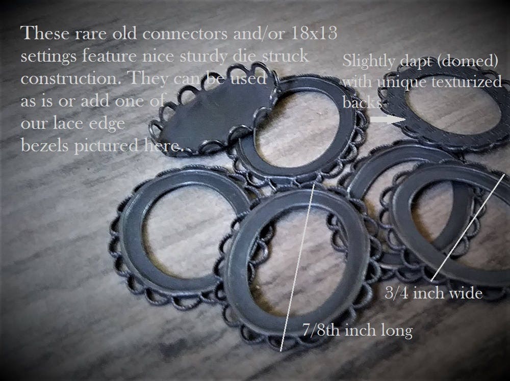 Old Die Struck 18X13 mm Vintage Brass Stone Settings or Frame Connectors Oval Flat Back Cabochon Cameo 18/13 mm Dark Bronze Brown Black 10A __etsy:1234769874
