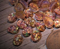 Old 8X6 Oval Japan Fire Opal Bulk Lot Very Vintage Art Glass Faux Gem Stone Harlequin Cabochon Unfoiled 8/6 mm Flat Back Pink Green Amber 4Q __etsy:1599426493