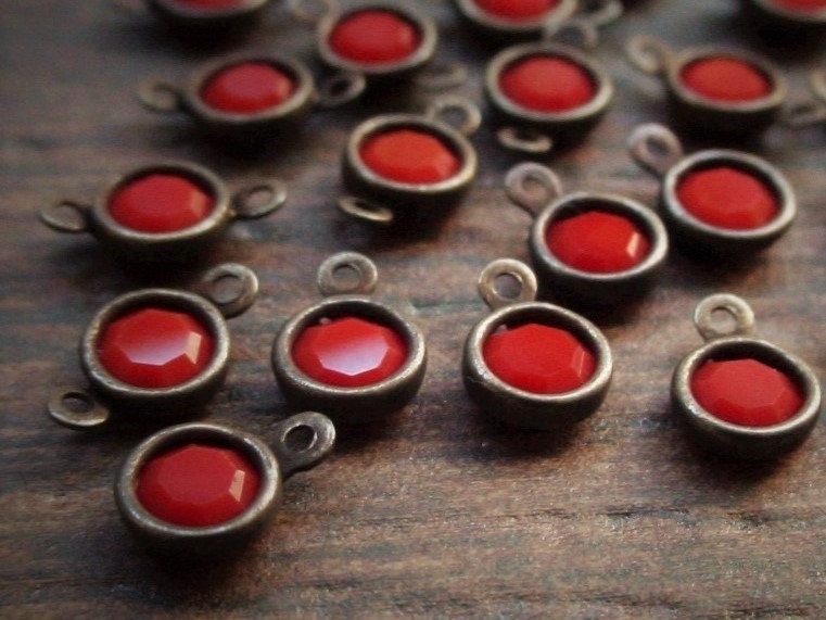 Wholesale Lot Tiny 4mm Swarovski Crystal Coral Coraline Vintage Mini Drop Beads Charms Connector 17ss Round 1 2 Loop Set Aged Brass Bulk 12N __etsy:1039499387
