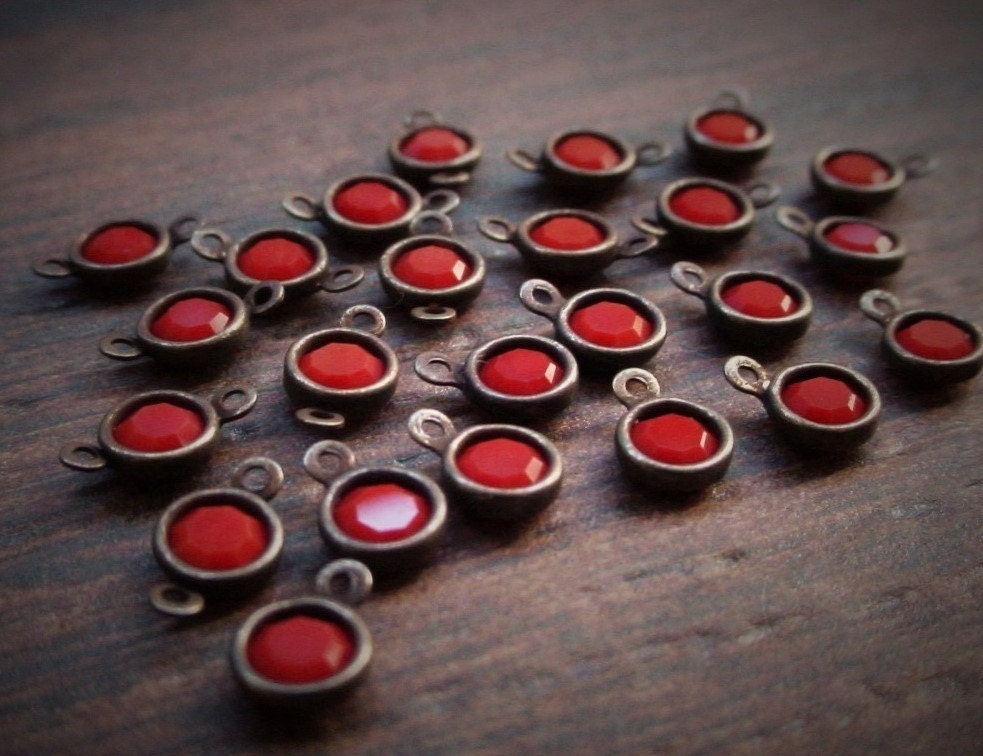 Wholesale Lot Tiny 4mm Swarovski Crystal Coral Coraline Vintage Mini Drop Beads Charms Connector 17ss Round 1 2 Loop Set Aged Brass Bulk 12N __etsy:1039491339