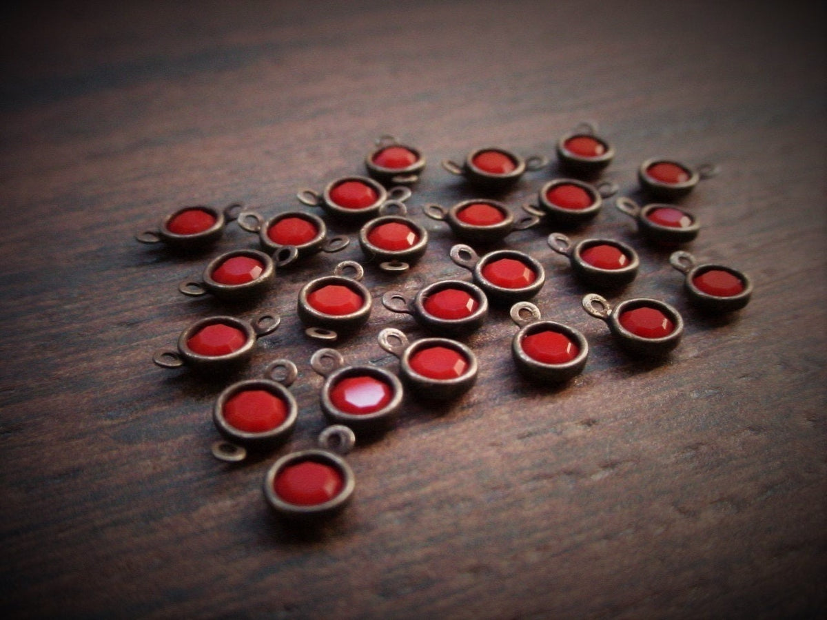 Wholesale Lot Tiny 4mm Swarovski Crystal Coral Coraline Vintage Mini Drop Beads Charms Connector 17ss Round 1 2 Loop Set Aged Brass Bulk 12N __etsy:1039491601