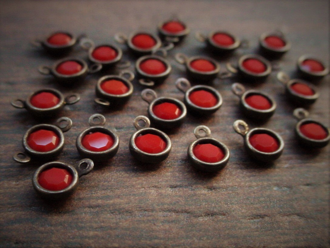 Wholesale Lot Tiny 4mm Swarovski Crystal Coral Coraline Vintage Mini Drop Beads Charms Connector 17ss Round 1 2 Loop Set Aged Brass Bulk 12N __etsy:992959696