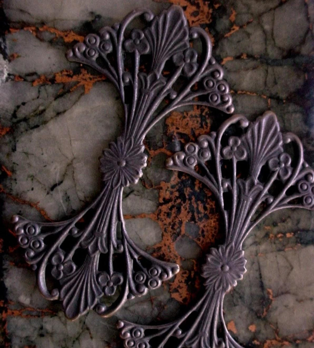 1pc Art Nouveau Bow Shape Filigrees Victorian Vintage Open Work Design Stone Wrap Jewelry Findings Setting Hand Aged Brass Black Bronze 6A __etsy:6961455874