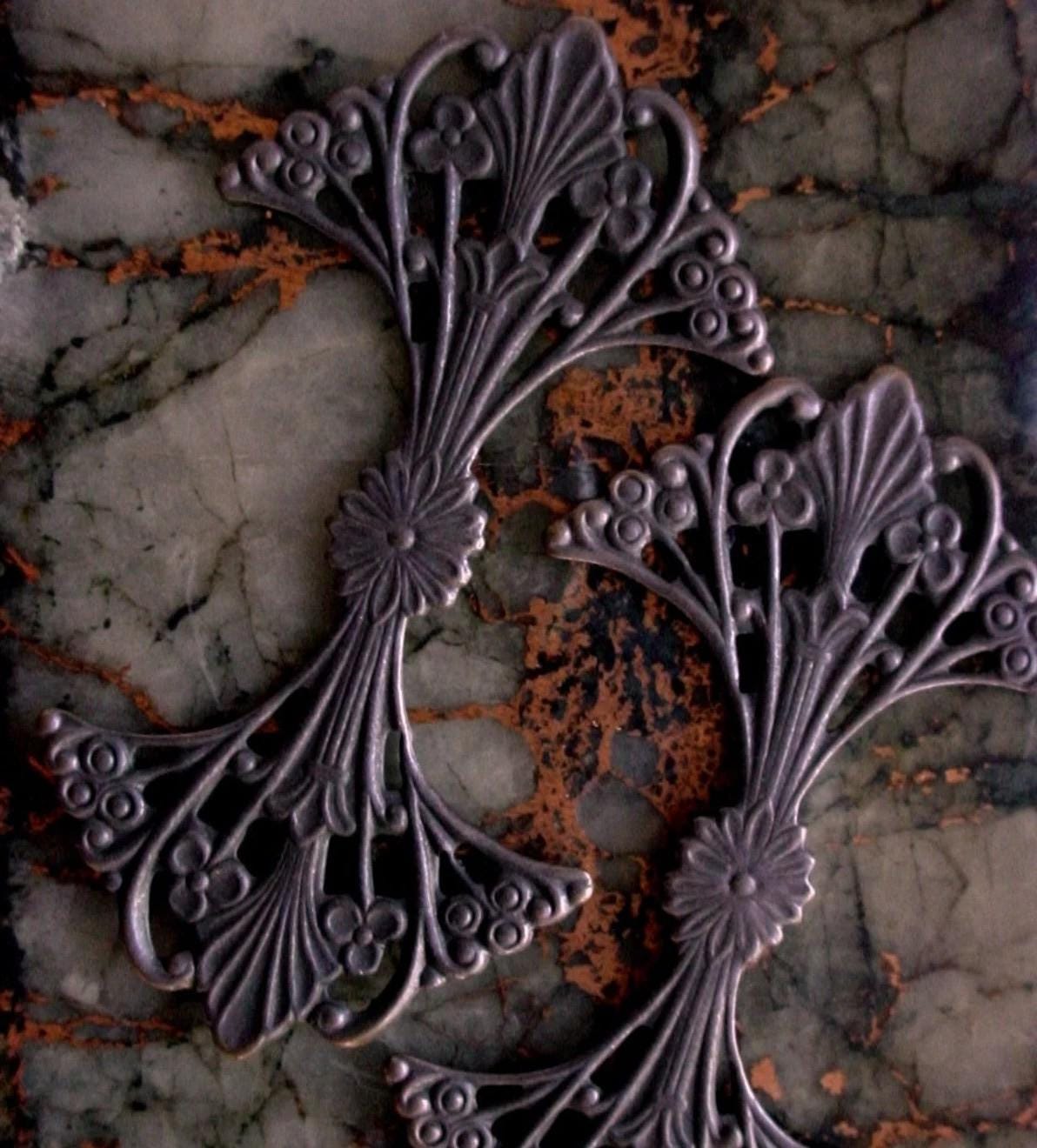 1pc Art Nouveau Bow Shape Filigrees Victorian Vintage Open Work Design Stone Wrap Jewelry Findings Setting Hand Aged Brass Black Bronze 6A __etsy:6961455874