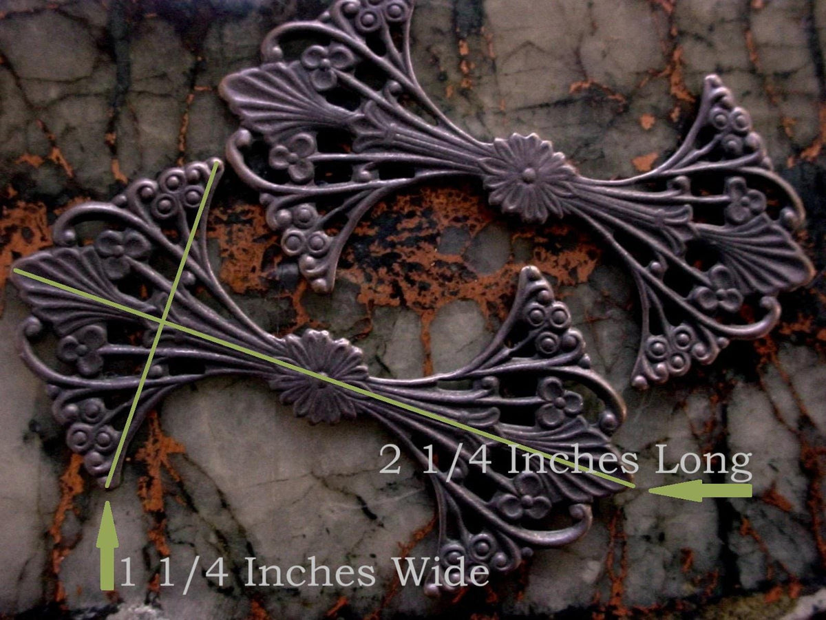 2pc Art Nouveau Bow Shape Filigrees Victorian Vintage Open Work Design Stone Wrap Jewelry Findings Setting Hand Aged Brass Black Bronze 6A __etsy:7009422499