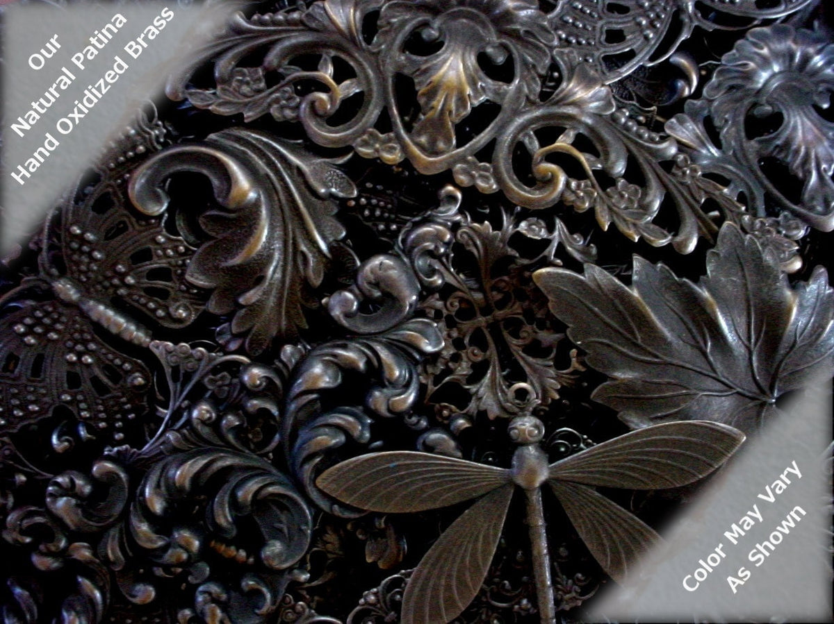 2pc Art Nouveau Bow Shape Filigrees Victorian Vintage Open Work Design Stone Wrap Jewelry Findings Setting Hand Aged Brass Black Bronze 6A __etsy:805120684