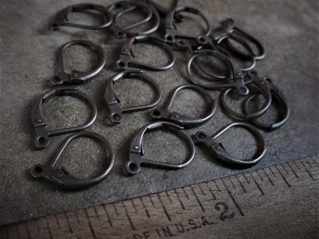 2pc Brass Lever Back Ear Wire Dark Brown Black Split Drop 1 Loop Ring Antique Bronze Hand Oxidized Vintage Style Jewelry Findings 13F __etsy:2979805088