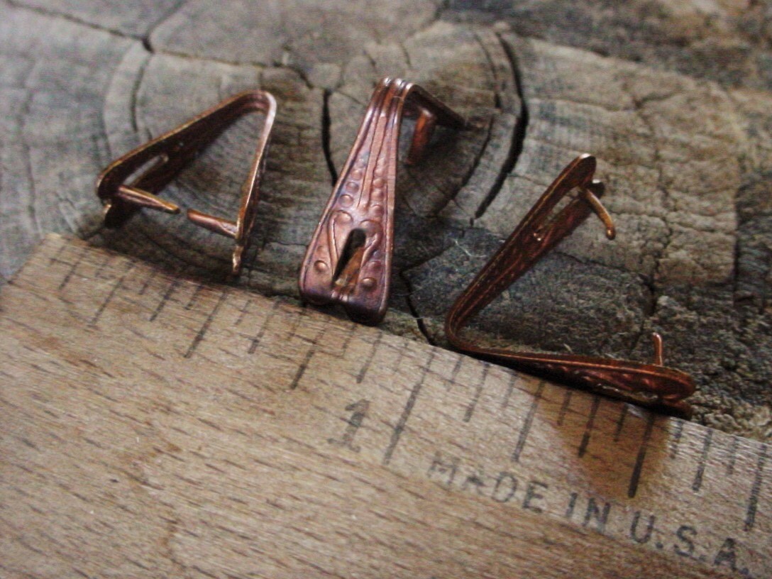2pc OLD Ornate Very Vintage Brass 15 x 6 x 9 mm Pinch Bail For Top Drilled Stone Pendant Art Deco Victorian Gothic Natural Copper Patina 2D __etsy:1009530816