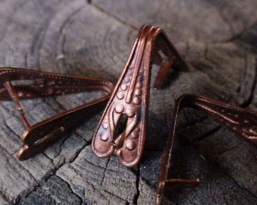 2pc OLD Ornate Very Vintage Brass 15 x 6 x 9 mm Pinch Bail For Top Drilled Stone Pendant Art Deco Victorian Gothic Natural Copper Patina 2D __etsy:1056054899