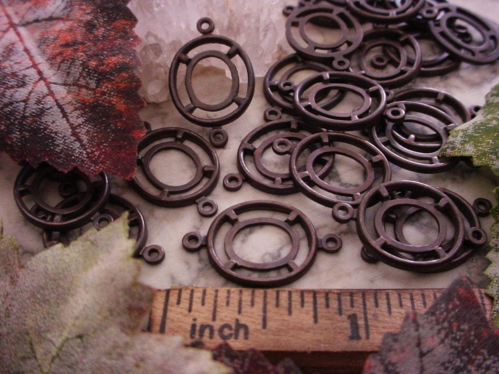 2pc Old Vintage Art Deco 10X8 mm ID Cabochon Setting 10/8 mm Brass Connector Oxidized Dark Bronze Brown Black Natural Patina Lot Sale 2F __etsy:455790920