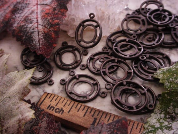 2pc Old Vintage Art Deco 10X8 mm ID Cabochon Setting 10/8 mm Brass Connector Oxidized Dark Bronze Brown Black Natural Patina Lot Sale 2F __etsy:455791026