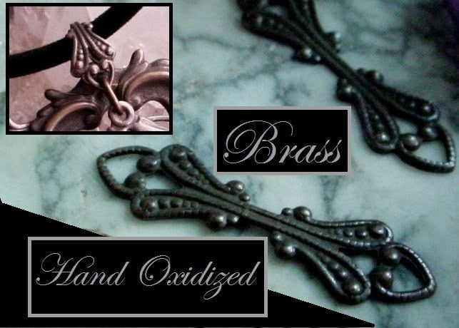 2pc Ornate Filigree Brass Fold Over Pendant Bail Connector Vintage Victorian Gothic Stl Hand Oxidize Aged Brass Brown Black Bronze Patina 7F __etsy:717117248