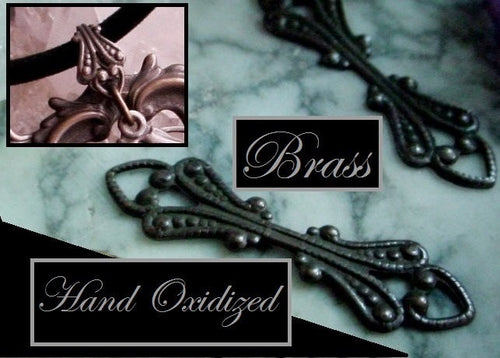 2pc Ornate Filigree Brass Fold Over Pendant Bail Connector Vintage Victorian Gothic Stl Hand Oxidize Aged Brass Brown Black Bronze Patina 7F __etsy:717117248