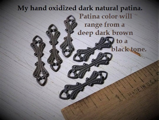 2pc Ornate Filigree Brass Fold Over Pendant Bail Connector Vintage Victorian Gothic Stl Hand Oxidize Aged Brass Brown Black Bronze Patina 7F __etsy:2557579661