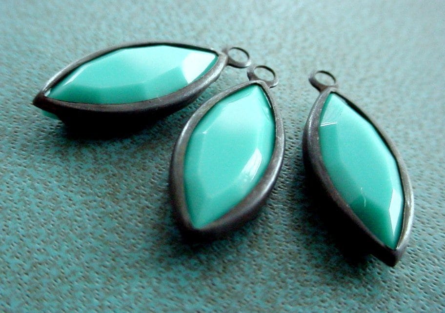 3pc Swarovski Crystal 15/7 Navette Channel Cut Vintage Turquoise Sleeping Beauty Color 7/15 mm Oxidized Dark Patina Brass Setting Drop 4A __etsy:1343033773