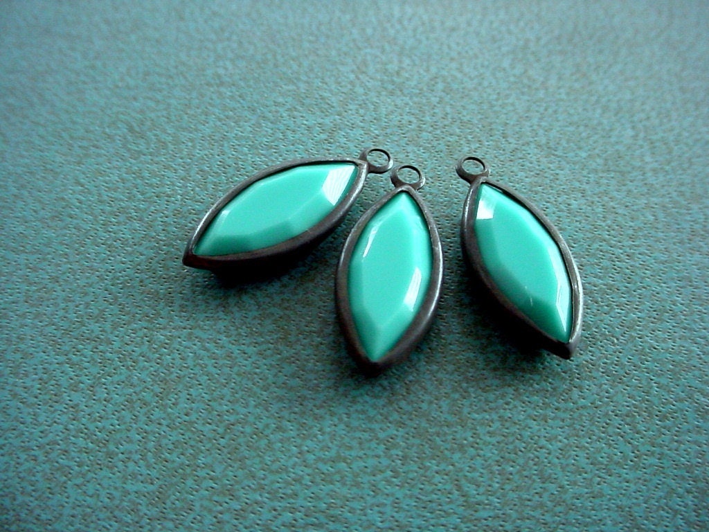 3pc Swarovski Crystal 15/7 Navette Channel Cut Vintage Turquoise Sleeping Beauty Color 7/15 mm Oxidized Dark Patina Brass Setting Drop 4A __etsy:1295783862