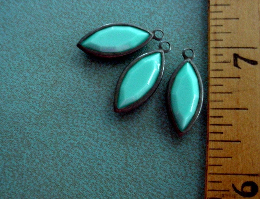 3pc Swarovski Crystal 15/7 Navette Channel Cut Vintage Turquoise Sleeping Beauty Color 7/15 mm Oxidized Dark Patina Brass Setting Drop 4A __etsy:1343033819
