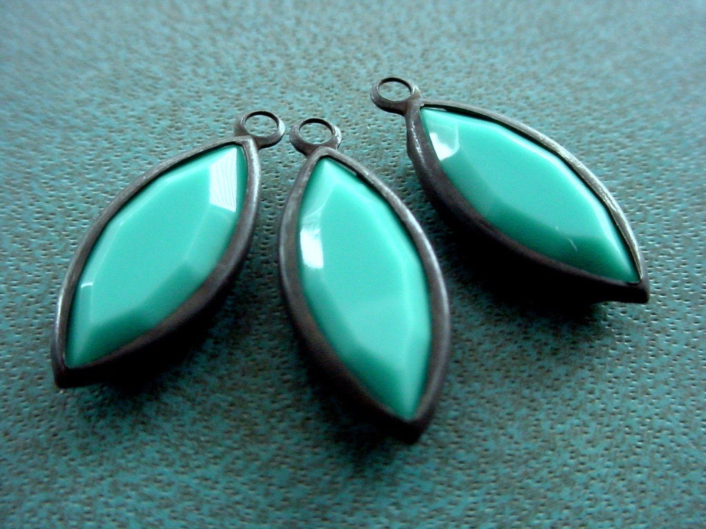 3pc Swarovski Crystal 15/7 Navette Channel Cut Vintage Turquoise Sleeping Beauty Color 7/15 mm Oxidized Dark Patina Brass Setting Drop 4A __etsy:1295783898