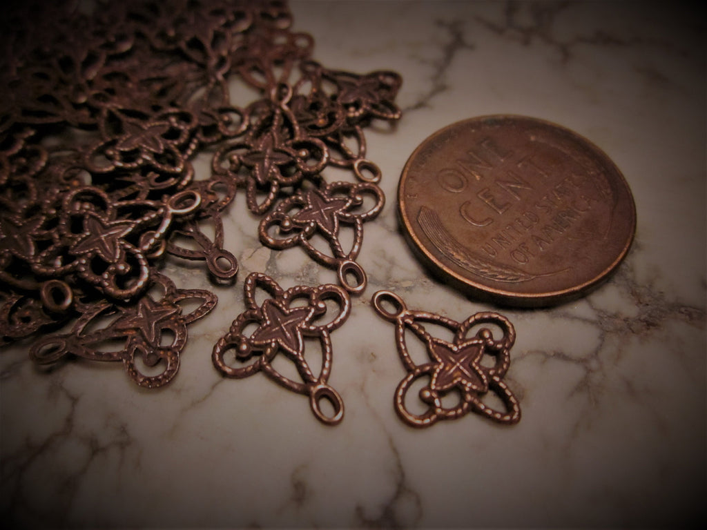 8pc Tiny Old Vintage Filigree Connector Rustic Antique Copper Brass Victorian Steampunk Boho Earrings Bracelet Chains Doll Jewelry 7E __etsy:2176357722
