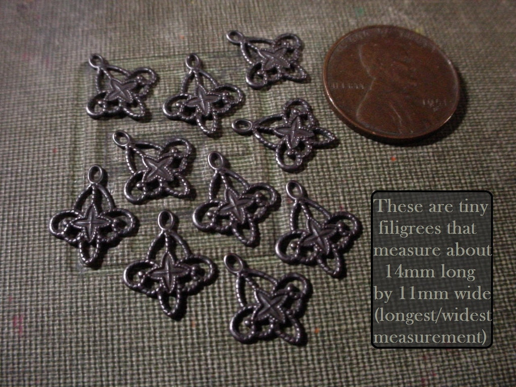 10pc Tiny Vintage Black Brass Filigree Connector Hand Oxidized Aged Gothic Victorian Art Deco Earring Bracelet Charm Jewelry Finding Lot 7E __etsy:909456978