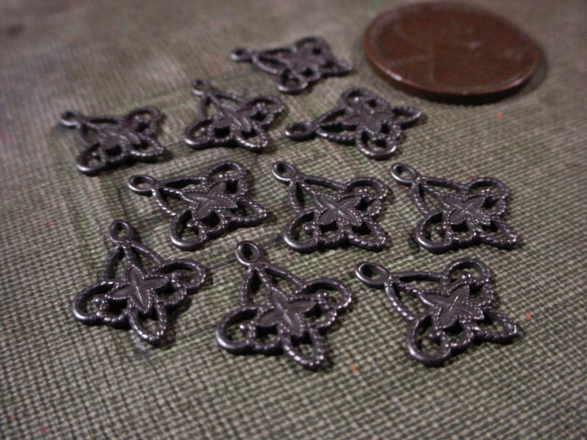 10pc Tiny Vintage Black Brass Filigree Connector Hand Oxidized Aged Gothic Victorian Art Deco Earring Bracelet Charm Jewelry Finding Lot 7E __etsy:906819295