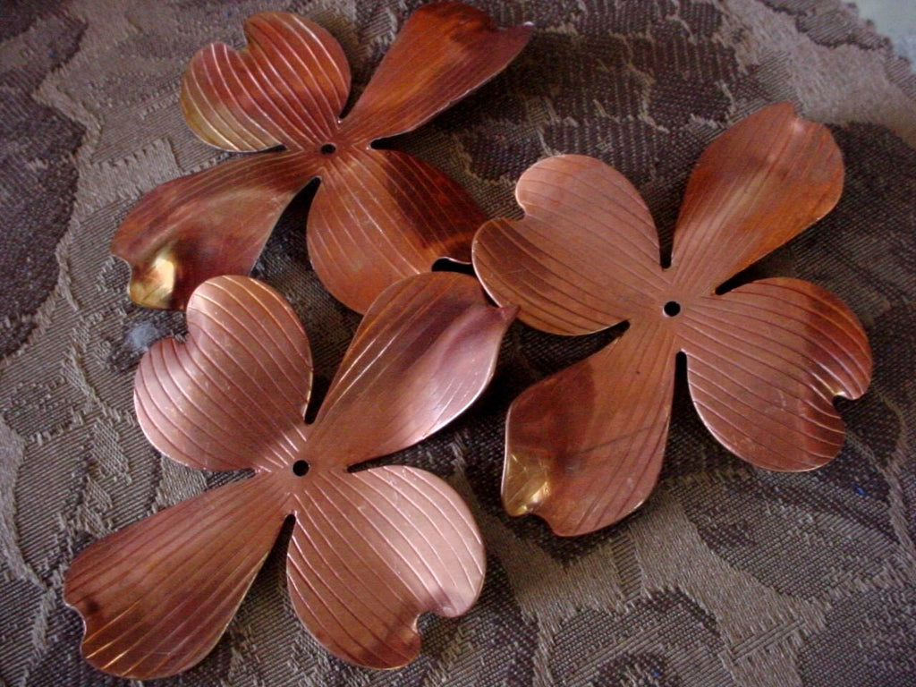 2pc Very Vintage 75mm 3 Inch Dogwood Flower Leaf Petal Large Cross Shape Focal Jewelry Finding Copper Plated Steel Metal Mixed Media W5 __etsy:799932970